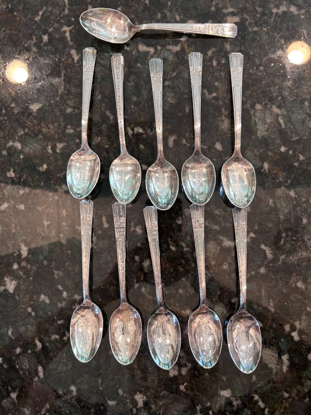 Lot of 11 Different 1939 World's Fair Silver-Plate Souvenir Spoons Wm Rogers Mfg